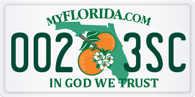 FL license plate 0023SC