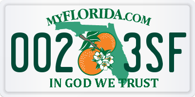 FL license plate 0023SF