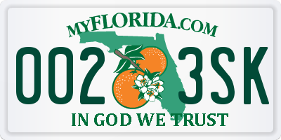 FL license plate 0023SK