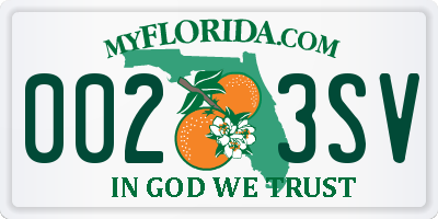 FL license plate 0023SV
