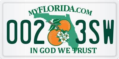FL license plate 0023SW