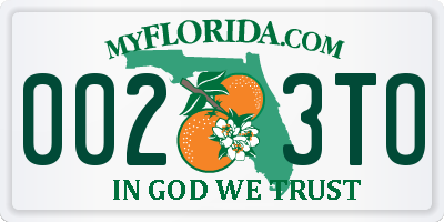FL license plate 0023TO