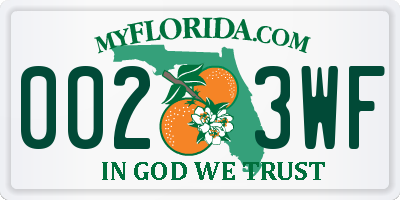 FL license plate 0023WF