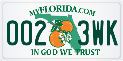 FL license plate 0023WK
