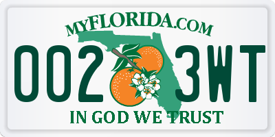 FL license plate 0023WT