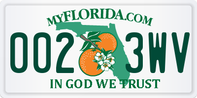 FL license plate 0023WV
