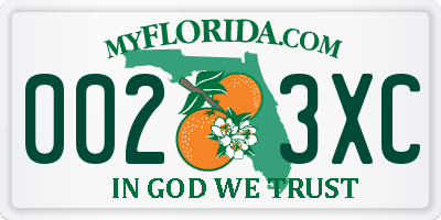 FL license plate 0023XC