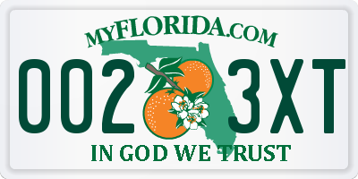 FL license plate 0023XT