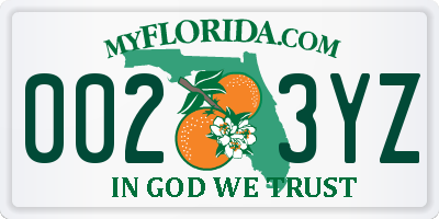 FL license plate 0023YZ