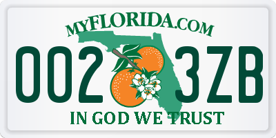 FL license plate 0023ZB