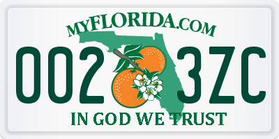 FL license plate 0023ZC