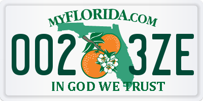 FL license plate 0023ZE