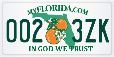 FL license plate 0023ZK