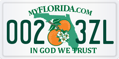 FL license plate 0023ZL