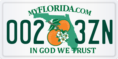 FL license plate 0023ZN