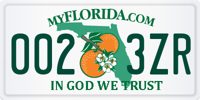 FL license plate 0023ZR