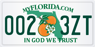 FL license plate 0023ZT