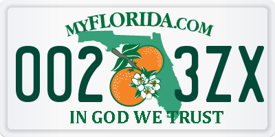 FL license plate 0023ZX