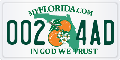 FL license plate 0024AD