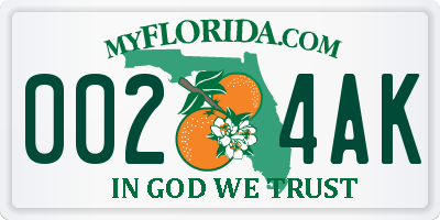 FL license plate 0024AK