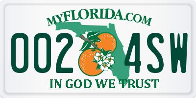 FL license plate 0024SW