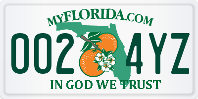 FL license plate 0024YZ