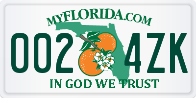 FL license plate 0024ZK