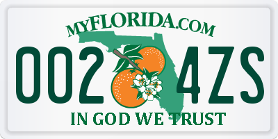 FL license plate 0024ZS