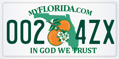 FL license plate 0024ZX