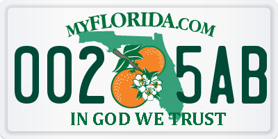 FL license plate 0025AB