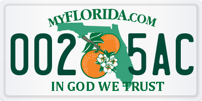 FL license plate 0025AC