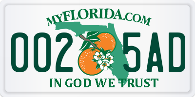 FL license plate 0025AD