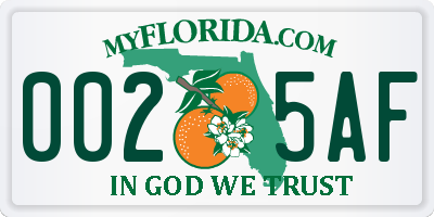 FL license plate 0025AF