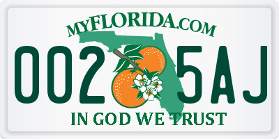 FL license plate 0025AJ