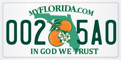 FL license plate 0025AO
