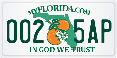 FL license plate 0025AP