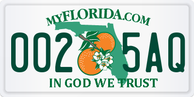 FL license plate 0025AQ