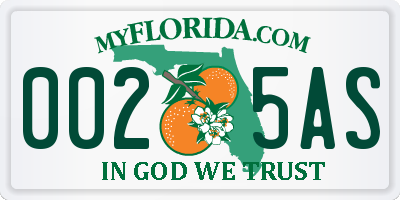 FL license plate 0025AS