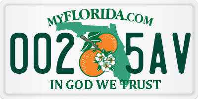 FL license plate 0025AV