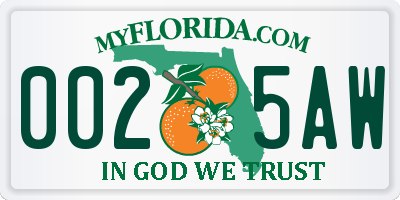 FL license plate 0025AW
