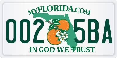 FL license plate 0025BA