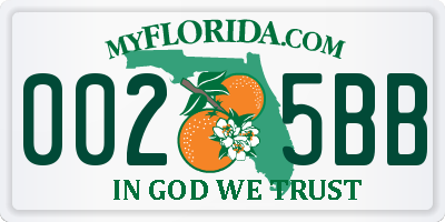 FL license plate 0025BB
