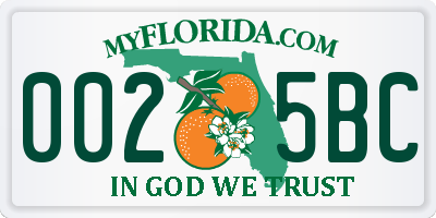 FL license plate 0025BC