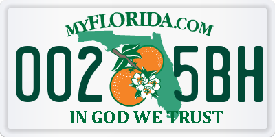 FL license plate 0025BH
