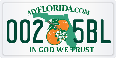 FL license plate 0025BL