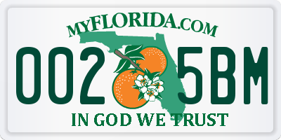 FL license plate 0025BM