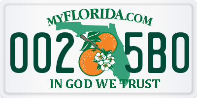 FL license plate 0025BO