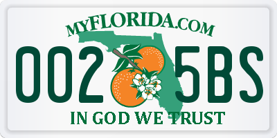 FL license plate 0025BS