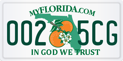 FL license plate 0025CG