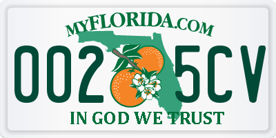 FL license plate 0025CV